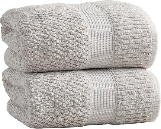 NY Loft 100% Cotton 2 Pack Bath Sheet Towel Set | Absorbent Quick-Dry Oversize Bath Towels | Textured and Durable Cotton | Quiet Grey