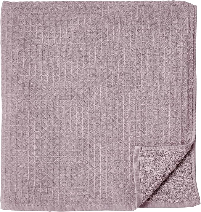 UCHINO Waffle Twist Cotton Weave Bath Towel for Bathroom Lightweight Absorbent Quick Dry Honeycomb Texture Solid Terry Loop Reverse 30" x 60", 1 Bath Towel, Orchid Purple