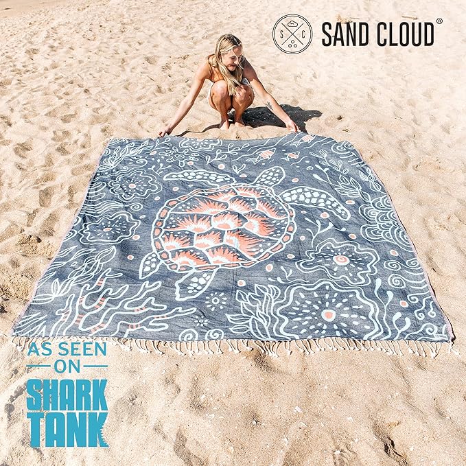 Sand Cloud Extra Large Turkish Beach Towel - Sand Free - 100% Organic Turkish Cotton Yarn - Quick Dry Towel for Beach, Picnic, Blanket or Bath - As Seen on Shark Tank - Marine Life (Boho Hawksbills)
