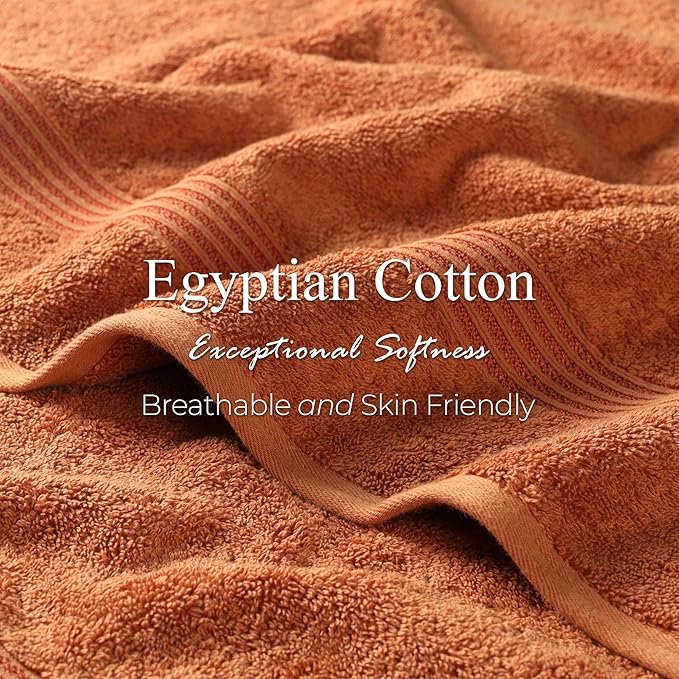 Superior Egyptian Cotton Bath Towel Set, Towels for Home Bathroom, Master Bath, Decor Essentials, Quick Dry, Absorbent, Large Body Towels, Spa, Hotel, Resort, Adult, Kids, Set of 4, Caramel Brown