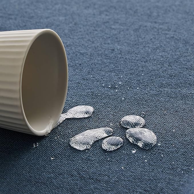 Linen Tablecloth with Tassels, Farmhouse Style Navy Tablecloth, Water Resistant Burlap Tablecloths for Square Table, 52x52 Inch Navy