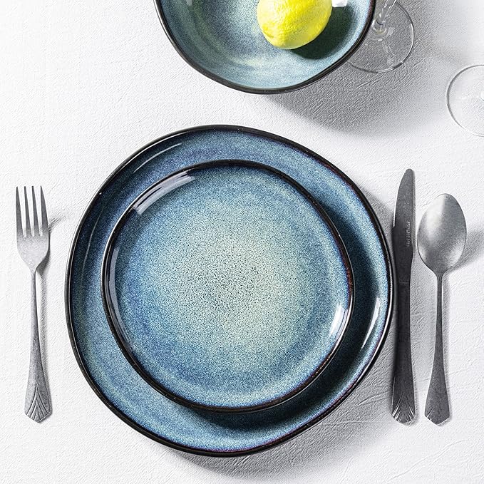 AmorArc Ceramic Dinnerware Sets,Handmade Reactive Glaze Stoneware Plates and Bowls Set,Highly Chip and Crack Resistant | Dishwasher & Microwave Safe Dishes Set,Service for 4 (12pc)