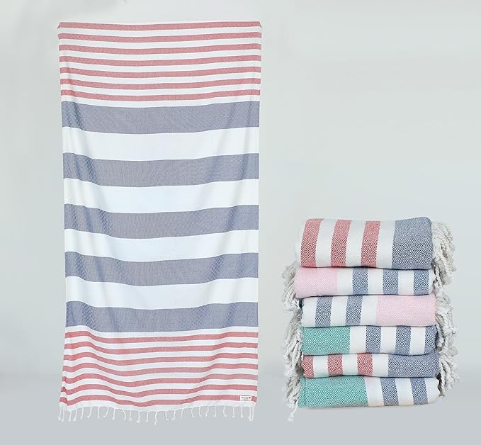 LANE LINEN Beach Towels 6 Pack, Bulk Beach Towels Oversized, Pool Towels for Adults, Pre-Washed, Sand Free Beach Towel, Fast Drying Beach Towel, 39"x71" - Diamond Multi Stripe
