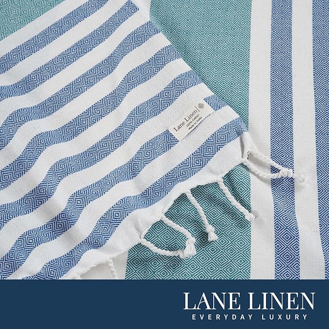 LANE LINEN Turkish Beach Towels Set of 6 – Pre-Washed, Sand-Free, Quick Dry, Lightweight Travel Towels for Women, Soft Bath Beach Towels, 39"x71" – Coastal Bliss