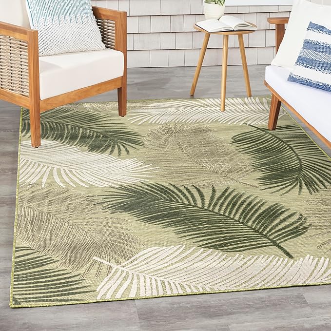 Nourison Home Suncoast Green 5'3" x 7'3" Area Rug - Easy Clean, Non Shedding, Bed Room, Living Room, Dining Room, Kitchen (5' x 7')