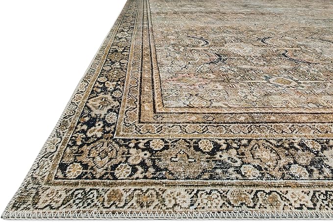 Loloi Layla Collection LAY-03 Olive/Charcoal 5'-0" x 7'-6" .13" Thick Area Rug, Soft, Durable, Vintage Inspired, Distressed, Low Pile, Non-Shedding, Easy Clean, Printed, Living Room Rug