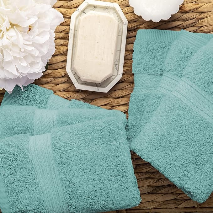 Superior Egyptian Cotton Pile Face Towel/Washcloth Set of 6, Ultra Soft Luxury Towels, Thick Plush Essentials, Absorbent Heavyweight, Guest Bath, Hotel, Spa, Home Bathroom, Shower Basics, Turquoise