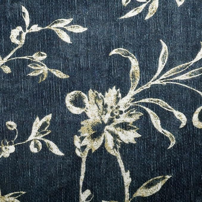 Laura Ashley Dark Navy Aria Floral Border Machine Washable & Slip Resistant 26" x 72" Runner Rug