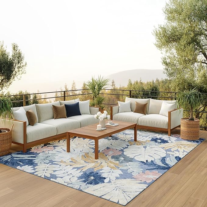 Nourison Home Suncoast Denim Multi 9' x 12' Area Rug - Easy Clean, Non Shedding, Bed Room, Living Room, Dining Room, Kitchen (9' x 12')