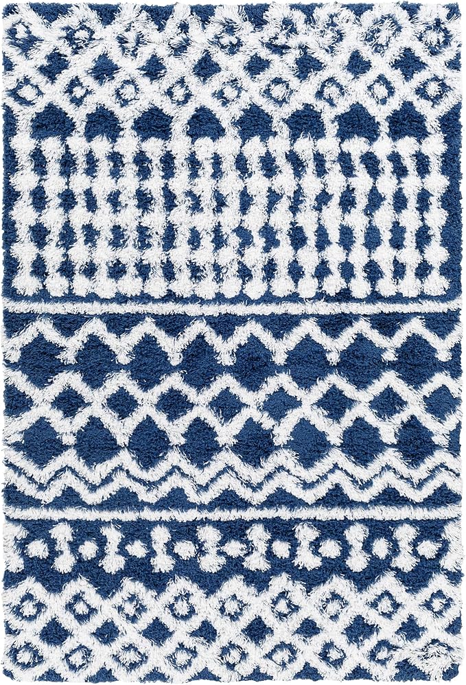 Livabliss Hapsburg Moroccan Shag Area Rug, 6'7" x 9'6", Navy/White
