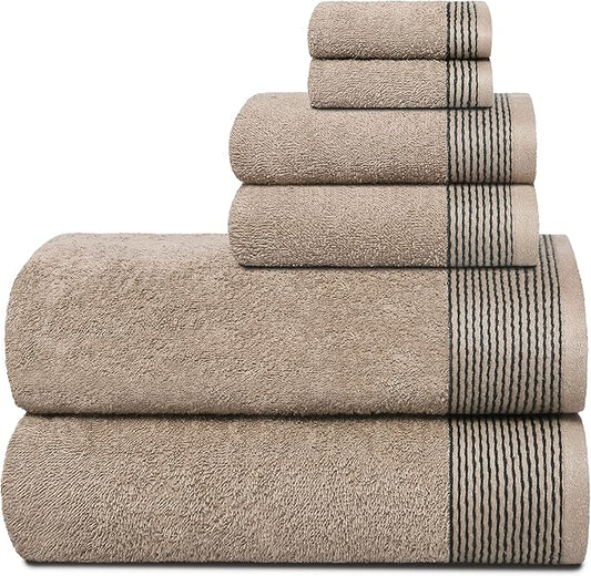 Belizzi Home 100% Cotton Ultra Soft 6 Pack Towel Set, Contains 2 Bath Towels 28x55 inchs, 2 Hand Towels 16x24 inchs & 2 Washcloths 12x12 inchs, Compact Lightweight & Highly Absorbant - Tan