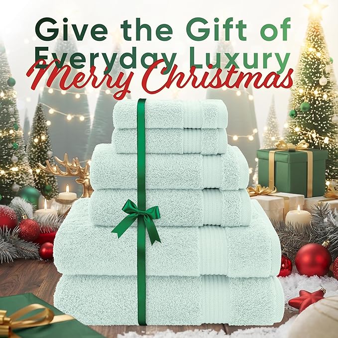 American Veteran Towel, 100% Cotton Turkish 6 Piece Towel Set, Luxury Towels Set of 6 for Bathroom Essentials, 2 Bath Towel 2 Hand Towel 2 Washcloth, Mint Green