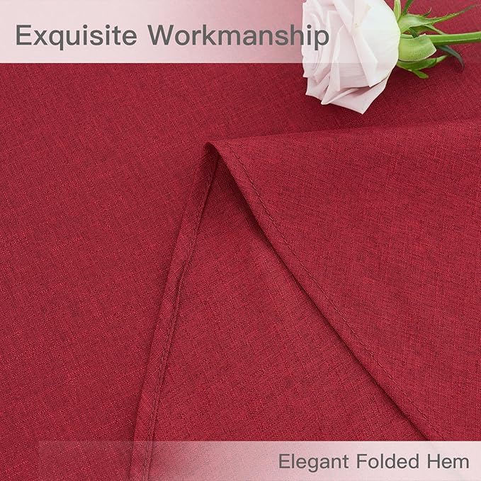maxmill Round Linen Textured Tablecloth Spill-Proof Wrinkle Free Washable Wipeable Table Cloth for Circular Table Cover, Dining Room Tablecloths Banquet Christmas Party Holiday Dinner, 70 Inch, Red
