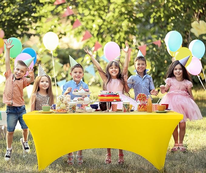 Utopia Kitchen 6FT Spandex Tablecloth [1 Pack, Yellow] 200 GSM Stretch, Fitted, Washable and Wrinkle Resistant Table Cloth Rectangle Cover for Trade Shows, Wedding, Parties [72Lx30Wx30H Inch]