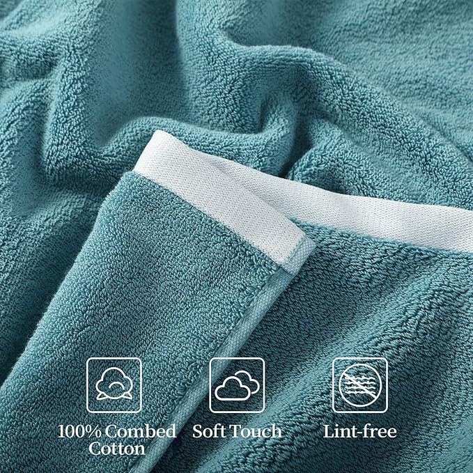 REDKISS 2 Pack 100% Cotton Bath Towels with Luxury Embellished Border Design, Oversized 27 x 54 Inches & 600 GSM Ultra Soft Bath Towel Set, Quick to Dry Towels for Bathroom, Gym, Spa, Hotel, Sky Blue