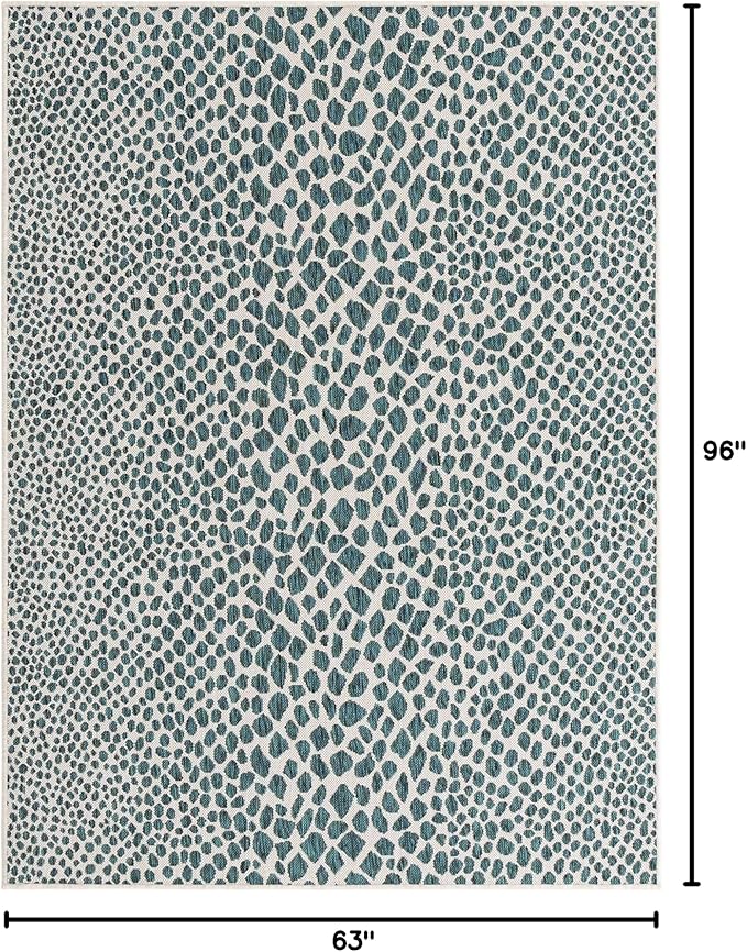 Unique Loom Outdoor Collection Area Rug - Cape Town (5' 3" x 8' Rectangle, Teal/ Ivory)