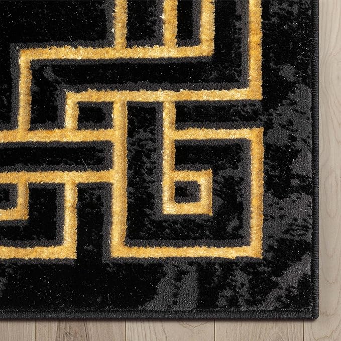 Well Woven Lezlee Abstract Modern 3'11" x 5'3" Area Rug Black Gold Marble Border - for Entryway, Office, Accent