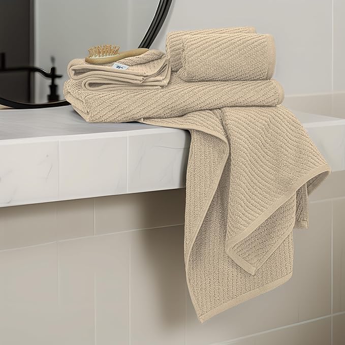 Tens Towels Pack of 6 Zero Twist Towels Set, 2 Bath, 2 Hand, 2 Waschloths, 100% Cotton, Light Weight, Extra Absorbent, Exceptional Softness, Perfect for Bathroom (Beige)