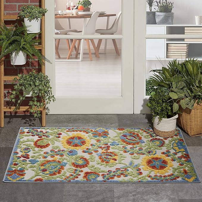 Nourison Home Aloha Ivory Multicolor 2'8" x 4' Area Rug - Easy Clean, Non Shedding, Bed Room, Living Room, Dining Room, Kitchen (3' x 4')