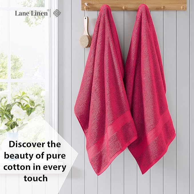 LANE LINEN Luxury 100% Ring Spun Cotton Large Bath Towels Set of 4 (28"x54") - Everyday Bathroom Towel 4 Pack - Quick Dry, Super Soft & Absorbent Large Towels Set - Dorm Essentials for Girls - Fuchsia