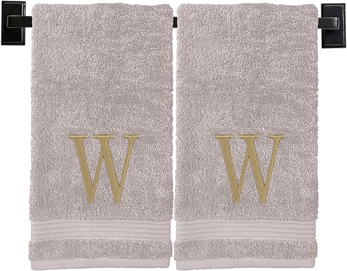 Monogrammed Hand Towels for Bathroom | Luxury Turkish Cotton | Embroidered in USA | Set of 2 | Choose Set Color and Monogram Color | A - Z | Modern Font