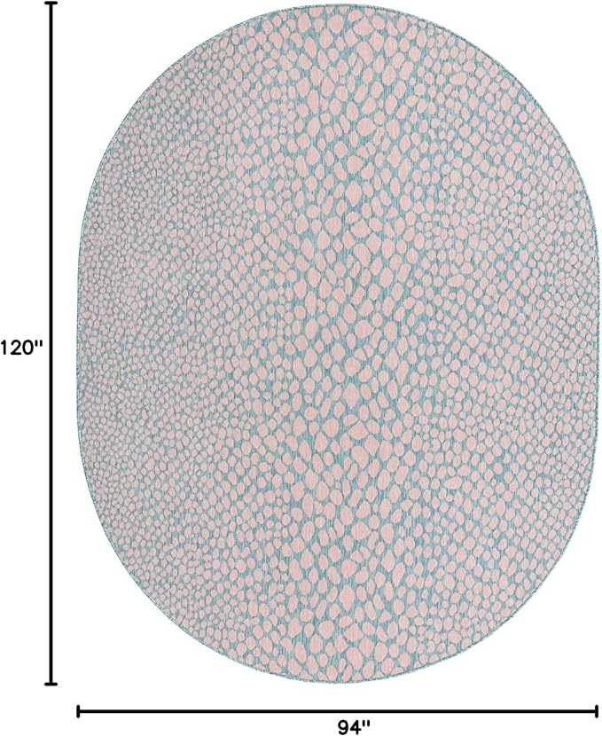 Unique Loom Jill Zarin Jill Zarin Outdoor Collection Area Rug - Cape Town (7' 10" x 10' Oval, Pink and Aqua/Light Blue)