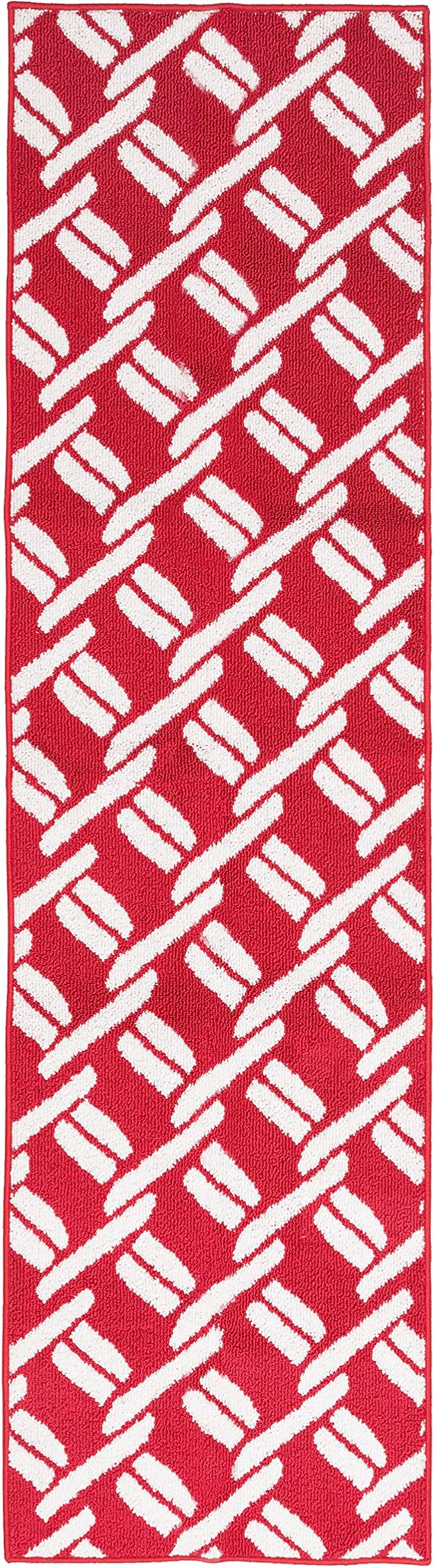 Nautica – Runner Rug | Indoor Runners for Hallways and Entry Rugs| Non-Slip and Non-Skid Entry and Kitchen Door Mat| Machine Washable Entryway Carpet Rugs | 26” x 96” | Chain Red