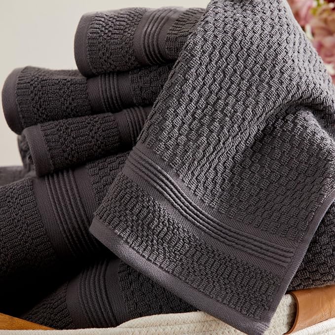 Market & Place 100% Cotton Waffle Textured Bath Towels Set of 4 | Super Soft Quick Dry Bath Towels | Decorative Towels for Bathroom | Zoey Collection (Charcoal)