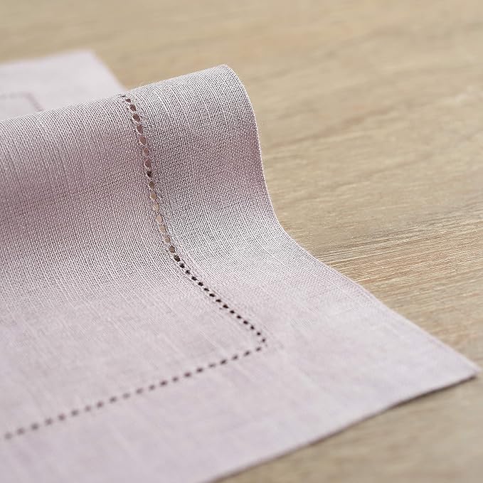 Solino Home Linen Placemats Set of 4 - Classic Hemstitch Lilac Placemats 14 x 19 Inch - 100% Pure Linen Table Mats for Valentines