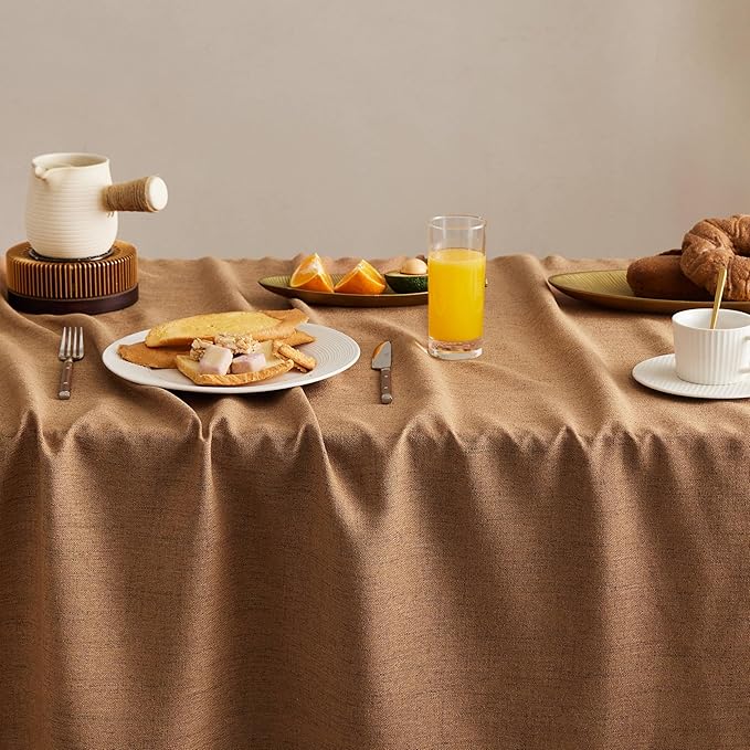 Linen Tablecloth with Tassels, Farmhouse Style Brown Tablecloth, Water Resistant Burlap Tablecloths for Square Table, 60x60 Inch Caramel