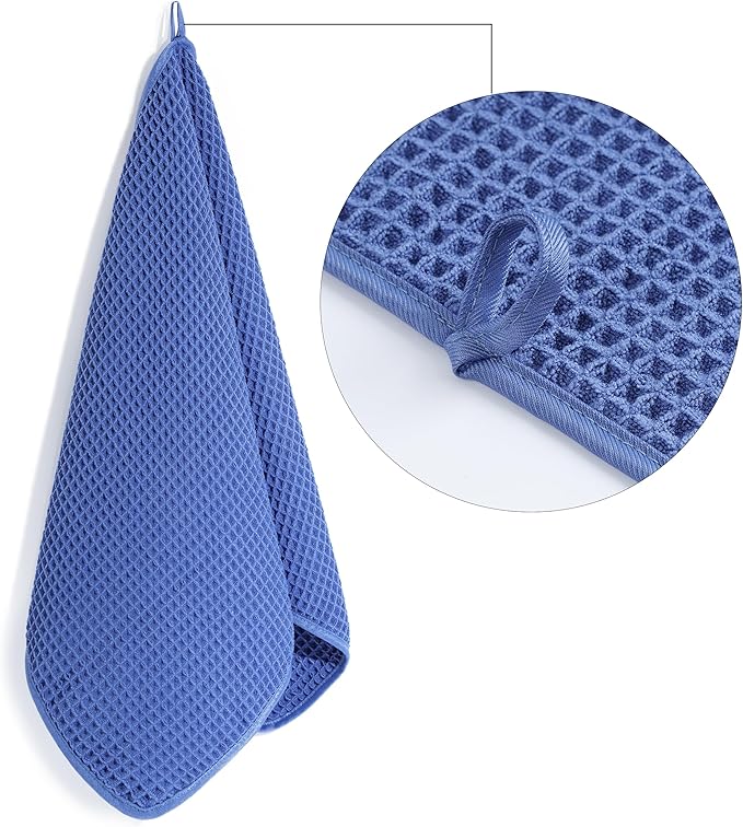 POLYTE 430 GSM Microfiber Lint Free Hand Towel, 16 x 30 in, 4 Pack (Waffle Weave)