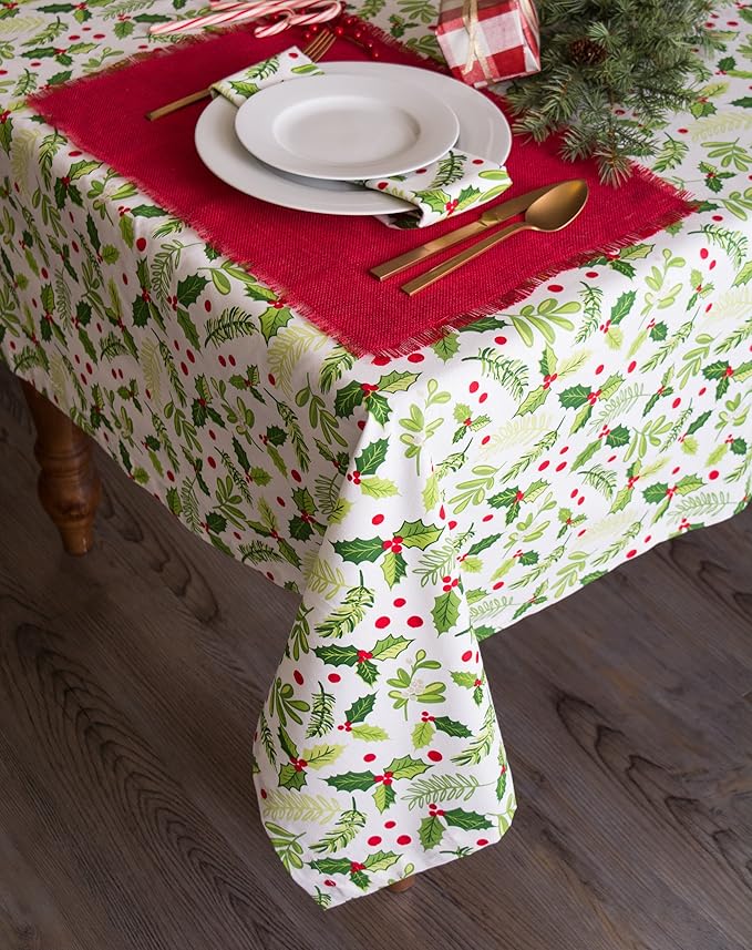 DII Boughs of Holly Collection Decorative Holiday Dining Table & Kitchen Décor, Tablecloth, 70" Round, Christmas Greenery