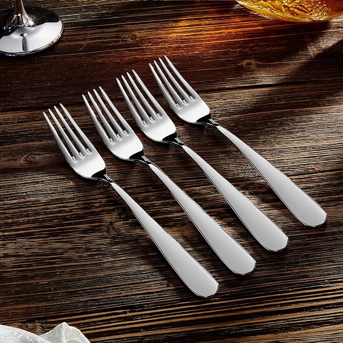 KEAWELL Premium Louise Forks, Set of 4, 18/10 Stainless Steel, Forks Silverware with Round Edge, Exceptional Mirror Finish, Dishwasher Safe (7.3" Salad Fork)