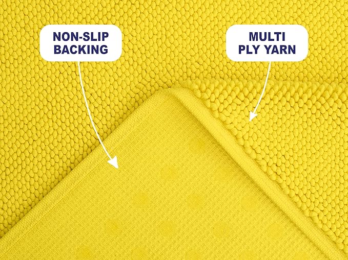 American Soft Linen Bath Rug, 20 in 34 in 100% Cotton Bath Mats Rugs for Bathroom, Slip Reducer Washable Shaggy Form Area Rugs, Yellow Bath Rug