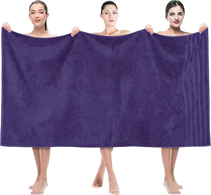 American Soft Linen 35x70 Jumbo Large Bath Towels, 600 GSM 100% Cotton Turkish Bath Sheet, Oversized Luxury Bath Towels for Bathroom Beach and Pool, Purple