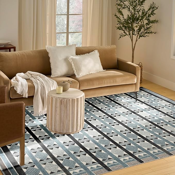 Nourison Home Nordic Blue 8' x 10' Area Rug - Easy Clean, Non Shedding, Bed Room, Living Room, Dining Room, Kitchen (8' x 10')