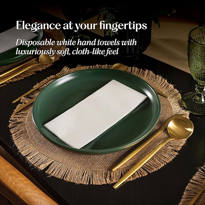 400-Pack Servietto Disposable Linen-Feel Guest Towels - Disposable Cloth-Like Hand Towels - Soft and Absorbent Paper Napkin for Kitchen, Bathroom, Party, Wedding, Or Event