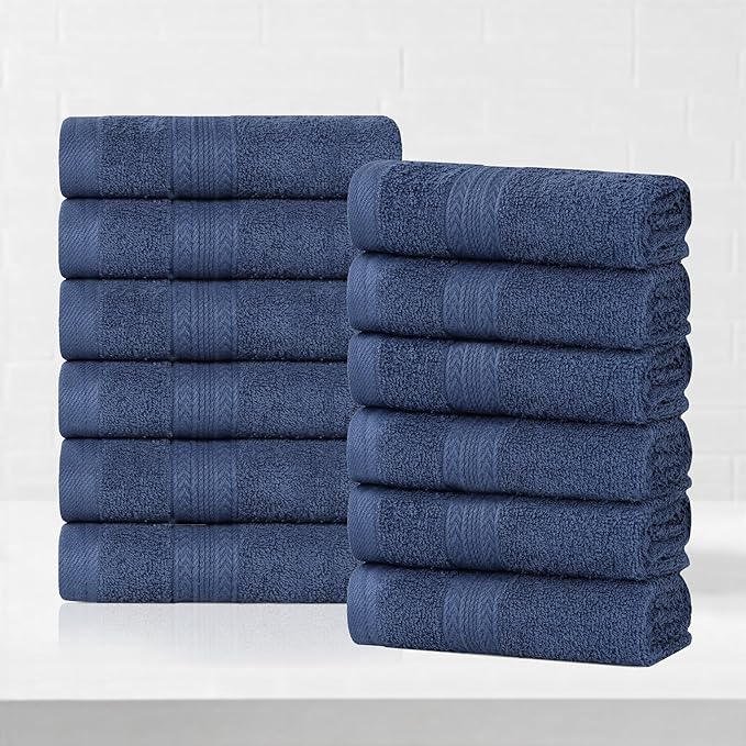 Superior Eco-Friendly Cotton 12-Piece Face Towel/Washcloth Set, Small, Fast Drying Towels for Face, Spa, Resort, Hotel, Hand, Shower, Guest Bathroom, Home, Airbnb, Apartment Essentials, Navy Blue