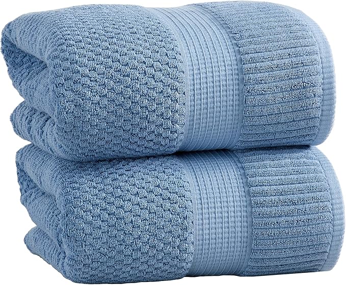 NY Loft 100% Cotton 2 Pack Bath Sheet Towel Set | Absorbent Quick-Dry Oversize Bath Towels | Textured and Durable Cotton | Blue Shadow