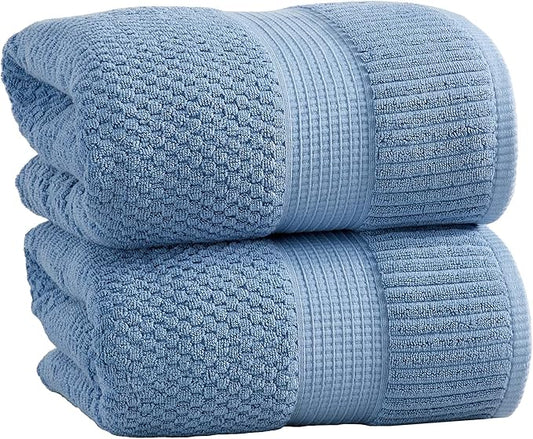 NY Loft 100% Cotton 2 Pack Bath Sheet Towel Set | Absorbent Quick-Dry Oversize Bath Towels | Textured and Durable Cotton | Blue Shadow