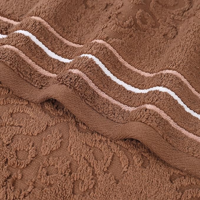 Superior Cotton Hand Towel Set, Small Towels, Plush Soft Absorbent Bathroom Basics, Home Essentials, Spa, Salon, Hotel, Kitchen, Luxury Quick Drying, Zero-Twist, Jacquard Floral, Set of 6, Chocolate