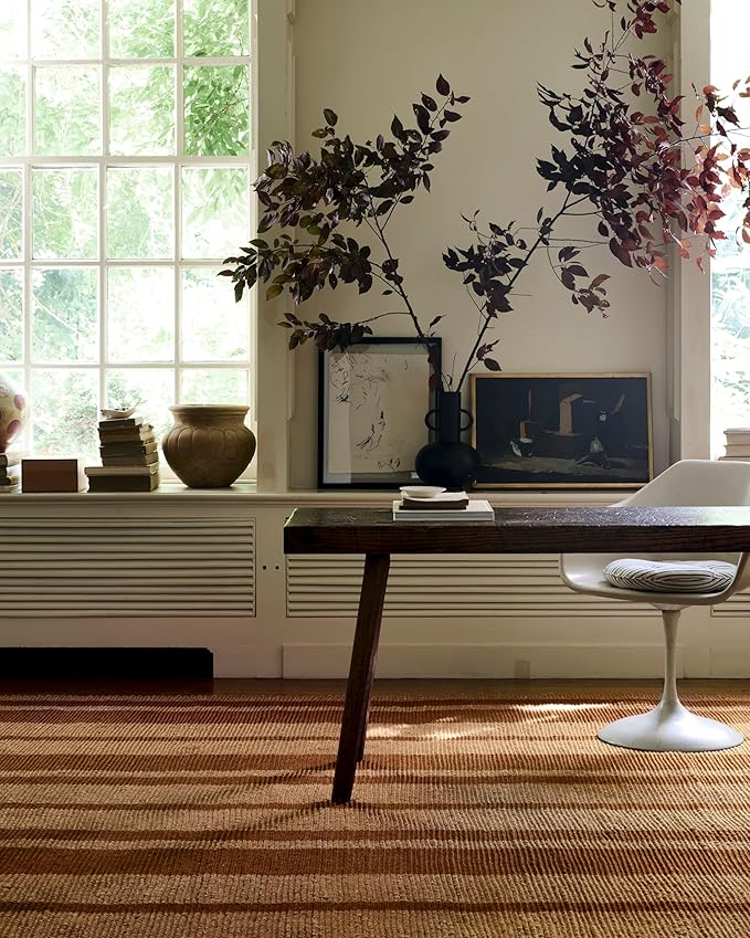 Loloi Leanne Ford Weatherstaff Collection WTS-04 Cinnamon/Natural 7'-9" x 9'-9" Area Rug Jute, Striped, Neutral, Living Room, Bedroom, Dining Room