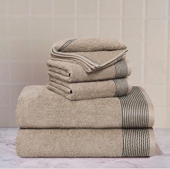Belizzi Home 100% Cotton Ultra Soft 6 Pack Towel Set, Contains 2 Bath Towels 28x55 inchs, 2 Hand Towels 16x24 inchs & 2 Washcloths 12x12 inchs, Compact Lightweight & Highly Absorbant - Tan