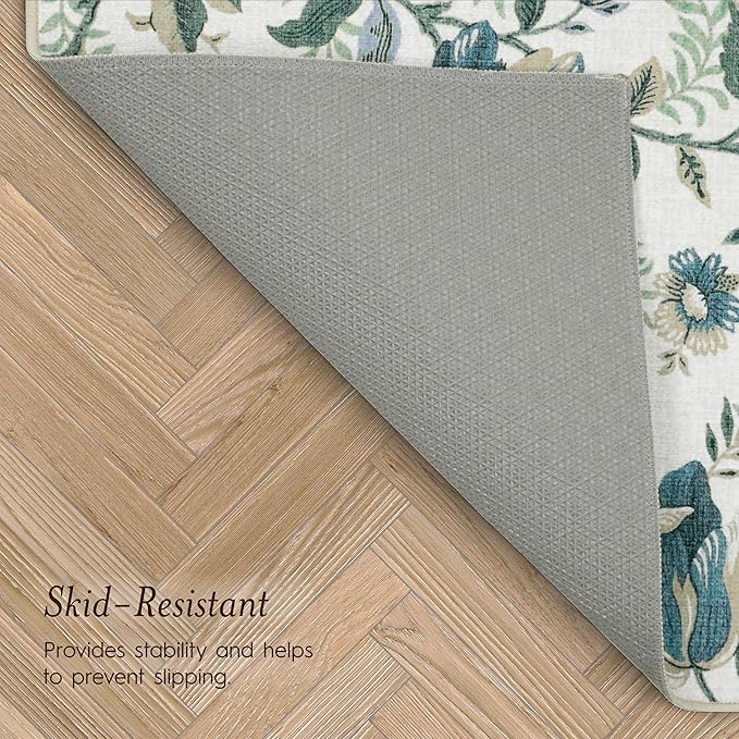 Laura Ashley Beige Edita's Garden Floral Machine Washable & Slip Resistant 2 Piece Set - 26" x 45" Accent Rug & 26" x60" Runner Rug