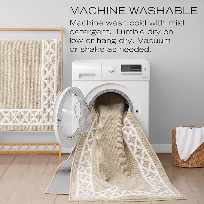 Nautica – Runner Rug | Indoor Runners for Hallways and Entry Rugs| Non-Slip and Non-Skid Entry and Kitchen Door Mat| Machine Washable Entryway Carpet Rugs | 2'2" x 5' | Trellis Beige