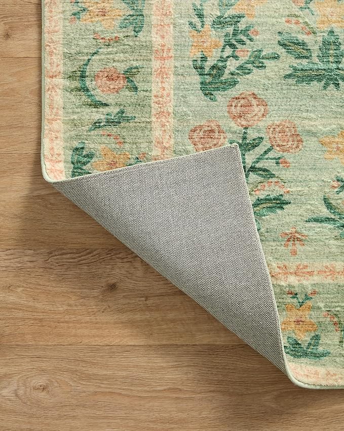 Loloi Rifle Paper Co. Eden Collection EDE-01 Mughal Rose Moss 2'-6" x 7'-6" Runner Rug feat. CloudPile™