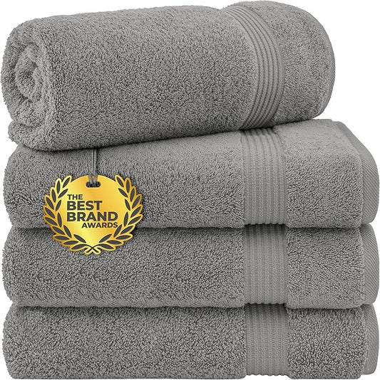 Cotton Paradise 4 Piece Turkish Bath Towels for Bathroom, Extra Large Soft Plush Towels Bathroom Set, Light Grey