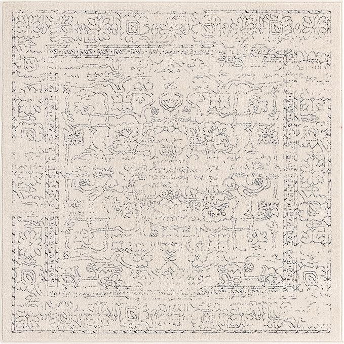 Unique Loom Isabella Collection Area Rug - Adjani (5' 1" Square, White/ Blue)