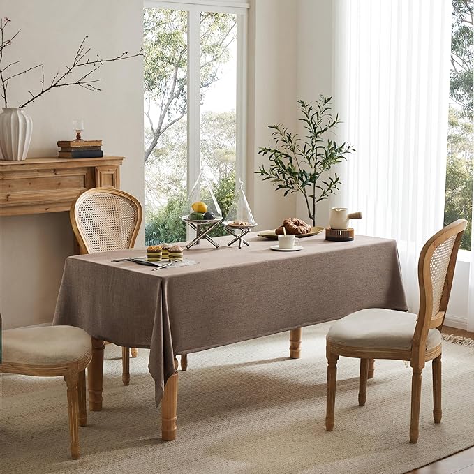 Linen Tablecloth for Rectangle Table, 52x70 Inch Cocoa Brown, Farmhouse Style Brown Tablecloth, Water Resistant Burlap Tablecloths for Dining Table Farmhouse Kitchen