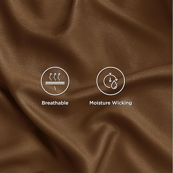 Bedsure King Size Sheets Set, Cooling Sheets for Hot Sleepers, Rayon Derived from Bamboo, Breathable & Soft, Deep Pocket Up to 16 Inches, Hotel Luxury Silky Bedding, Brown